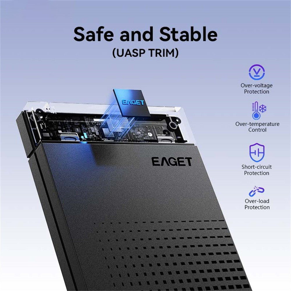 EAGET E51 2.5 Inch External Hard Drive Enclosure Type-C to USB-A Cable Tool-Free 5Gbps SSD & HDD Hard Drive Case