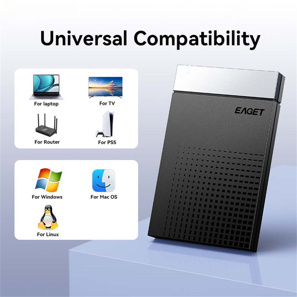 EAGET E51 2.5 Inch External Hard Drive Enclosure Type-C to USB-A Cable Tool-Free 5Gbps SSD & HDD Hard Drive Case