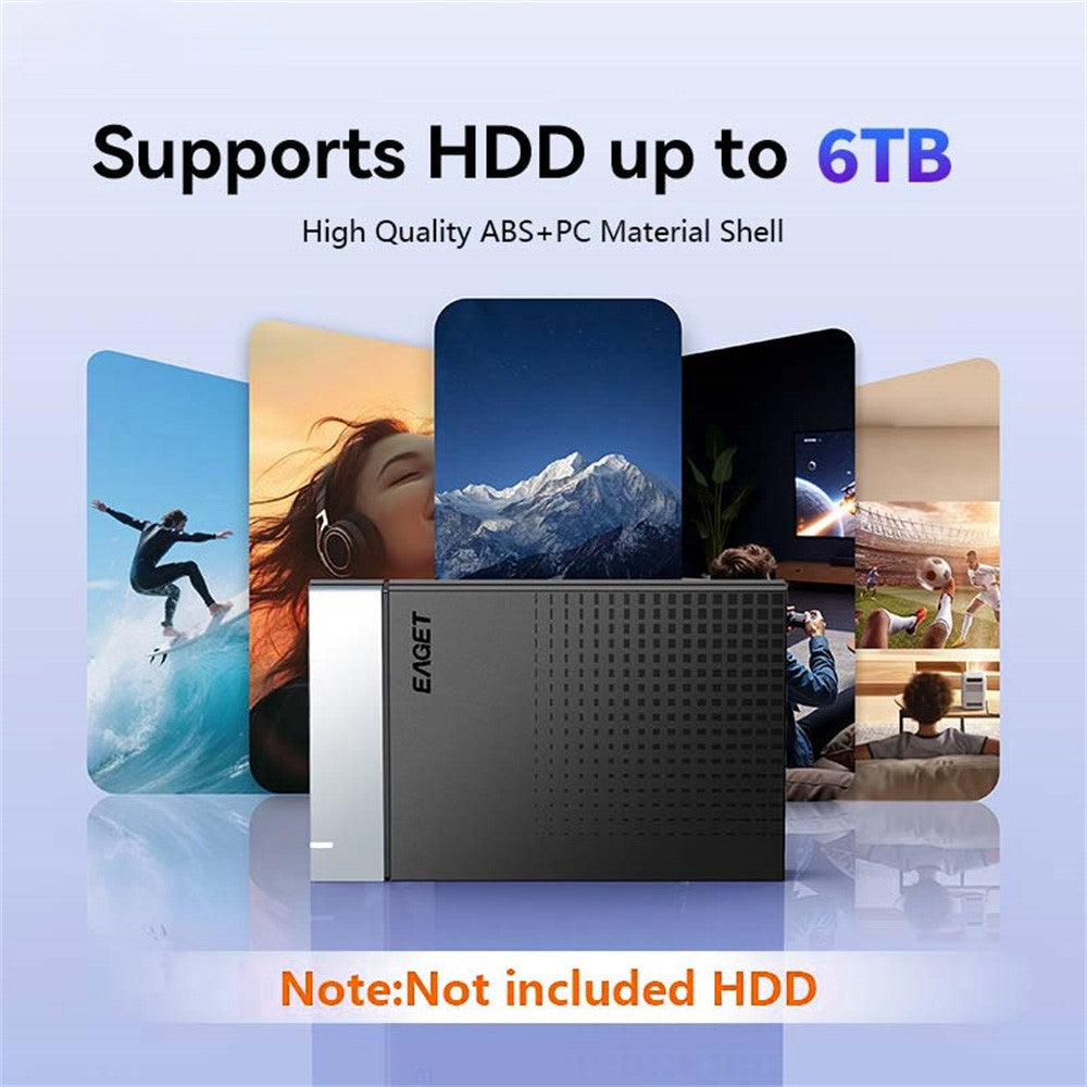EAGET E51 2.5 Inch External Hard Drive Enclosure Type-C to USB-A Cable Tool-Free 5Gbps SSD & HDD Hard Drive Case