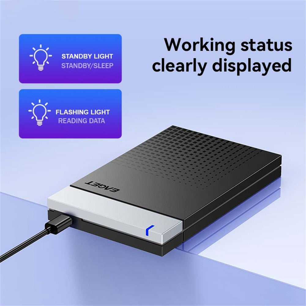 EAGET E51 2.5 Inch External Hard Drive Enclosure Type-C to USB-A Cable Tool-Free 5Gbps SSD & HDD Hard Drive Case
