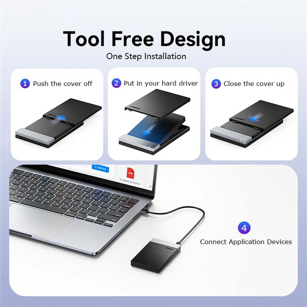 EAGET E51 2.5 Inch External Hard Drive Enclosure Type-C to USB-A Cable Tool-Free 5Gbps SSD & HDD Hard Drive Case