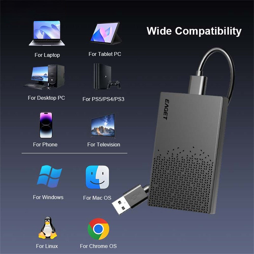 EAGET E60 2.5 Inch External Hard Drive Enclosure 6TB Micro-B to USB-A Cable 5Gbps Portable Hard Drive Case for SSD HDD