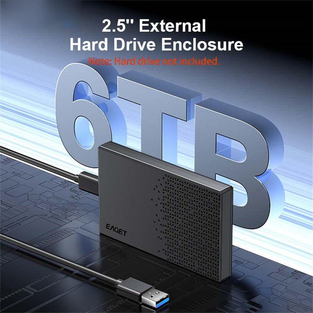 EAGET E60 2.5 Inch External Hard Drive Enclosure 6TB Micro-B to USB-A Cable 5Gbps Portable Hard Drive Case for SSD HDD