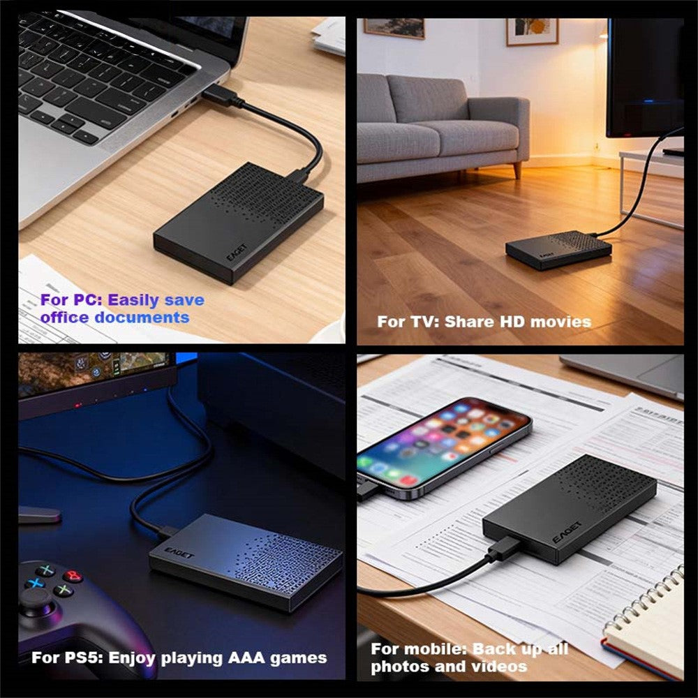 EAGET E60 2.5 Inch External Hard Drive Enclosure 6TB Micro-B to USB-A Cable 5Gbps Portable Hard Drive Case for SSD HDD