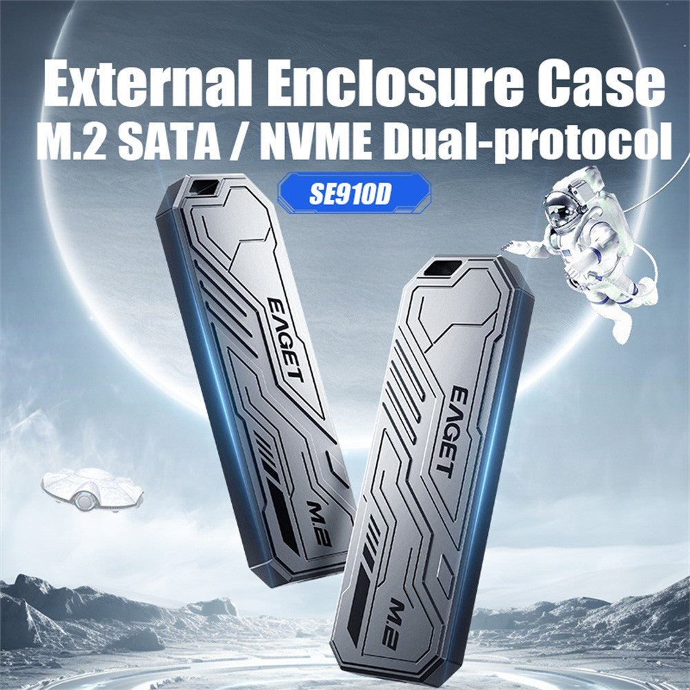 EAGET SE910D M.2 NVMe SATA ekstern kabinet USB3.2 10Gbps harddiskkabinet i aluminiumslegering til 2230 / 2242 / 2280