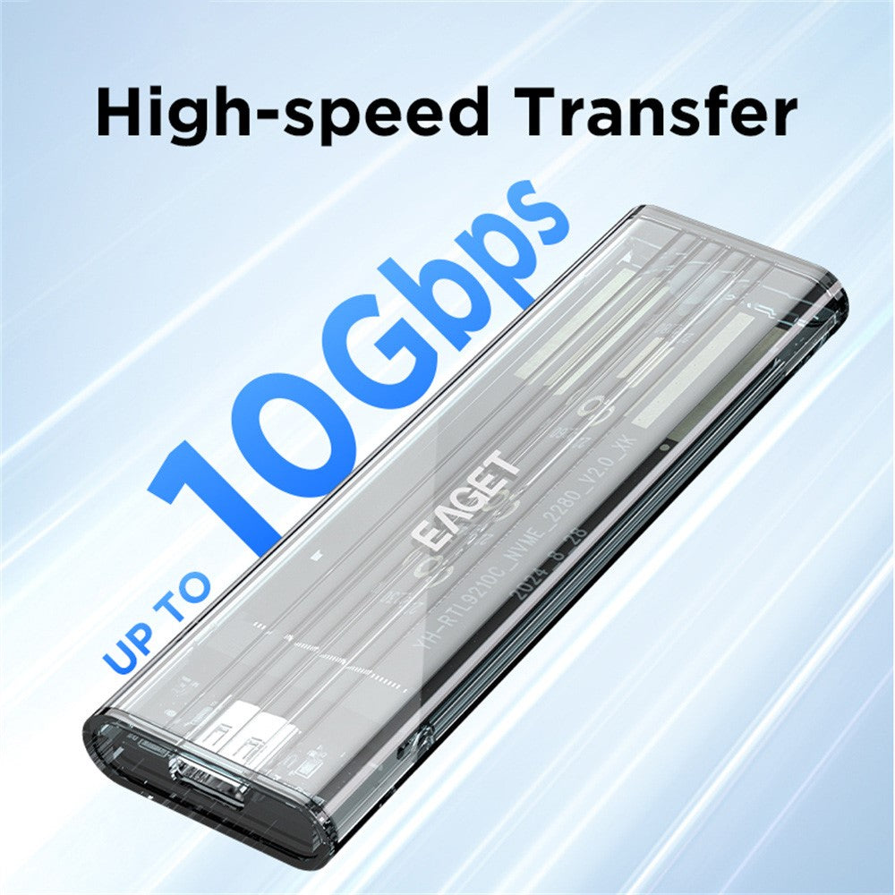 EAGET SE150D M.2 NVMe SATA Enclosure 10Gbps Type-C 3.2 Tool-free Installation Transparent External SSD Hard Drive Case