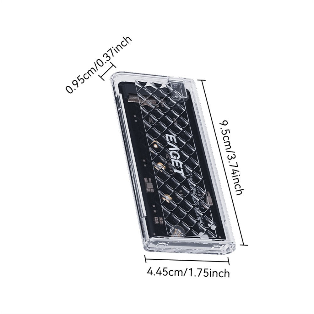 EAGET SE160N M.2 NVMe SSD Hard Drive Case Transparent RGB USB 3.2 Gen2 10Gbps Hard Drive Enclosure