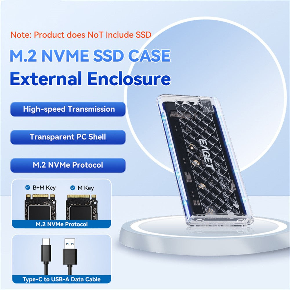 EAGET SE160N M.2 NVMe SSD Hard Drive Case Transparent RGB USB 3.2 Gen2 10Gbps Hard Drive Enclosure
