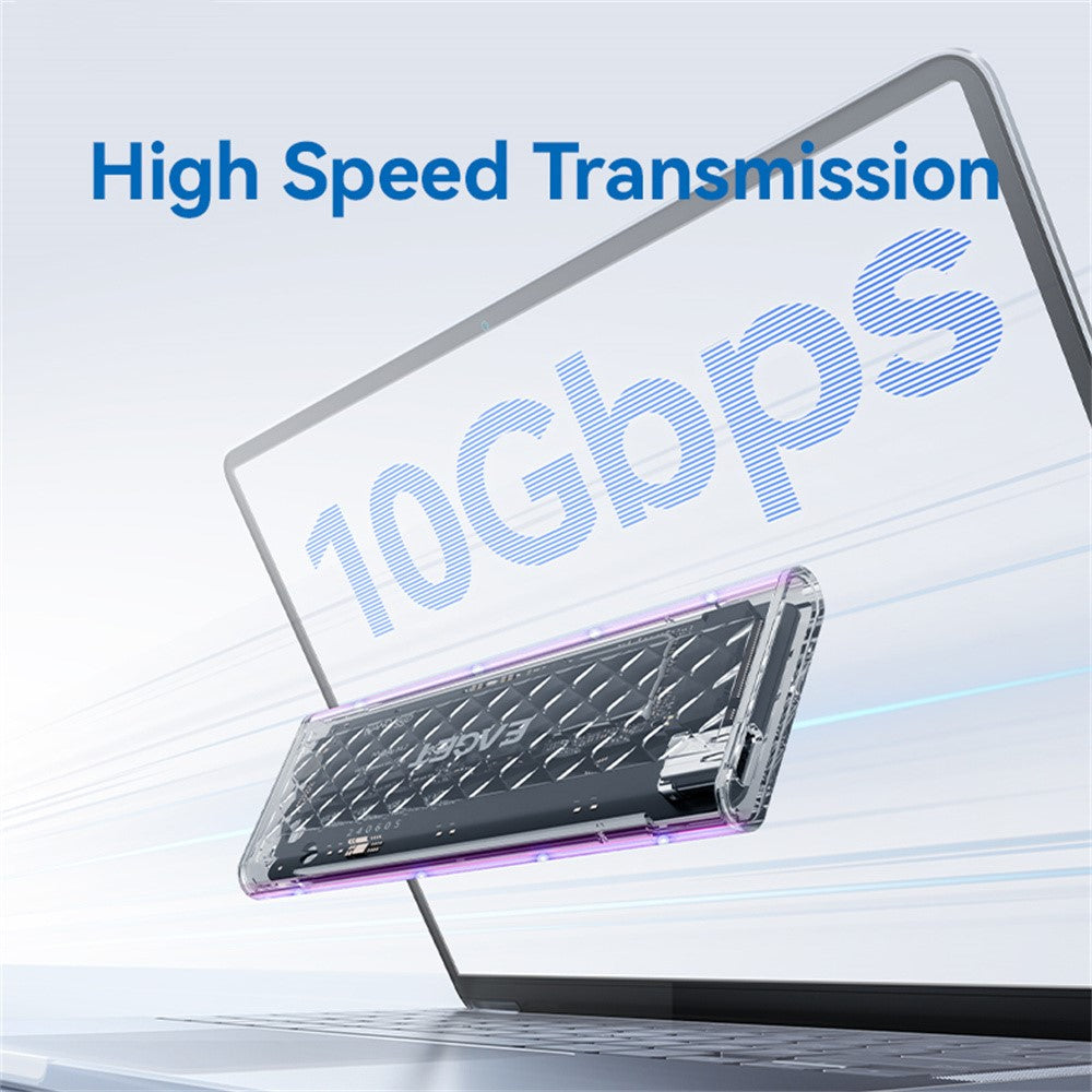 EAGET SE160N M.2 NVMe SSD Hard Drive Case Transparent RGB USB 3.2 Gen2 10Gbps Hard Drive Enclosure