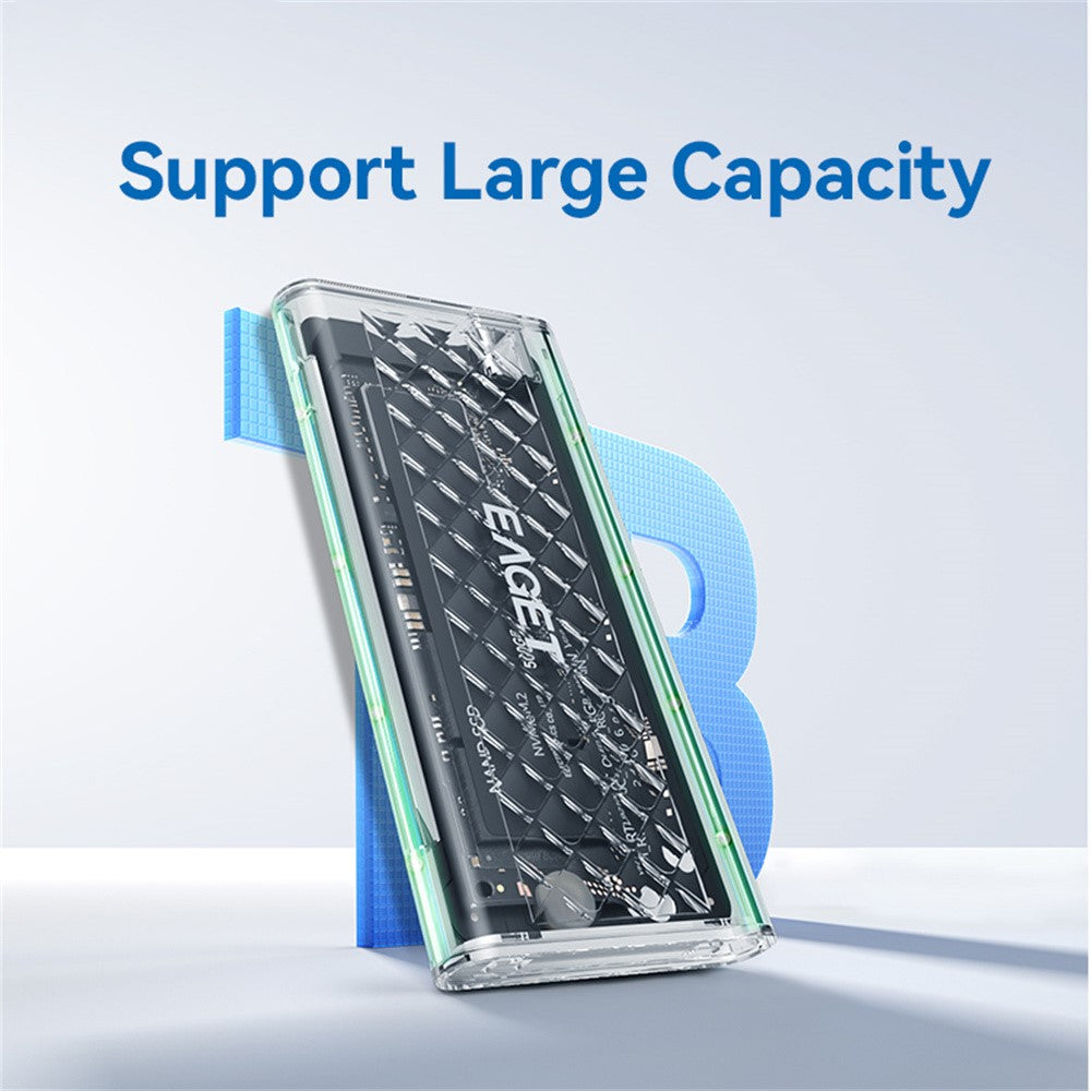 EAGET SE160N M.2 NVMe SSD Hard Drive Case Transparent RGB USB 3.2 Gen2 10Gbps Hard Drive Enclosure