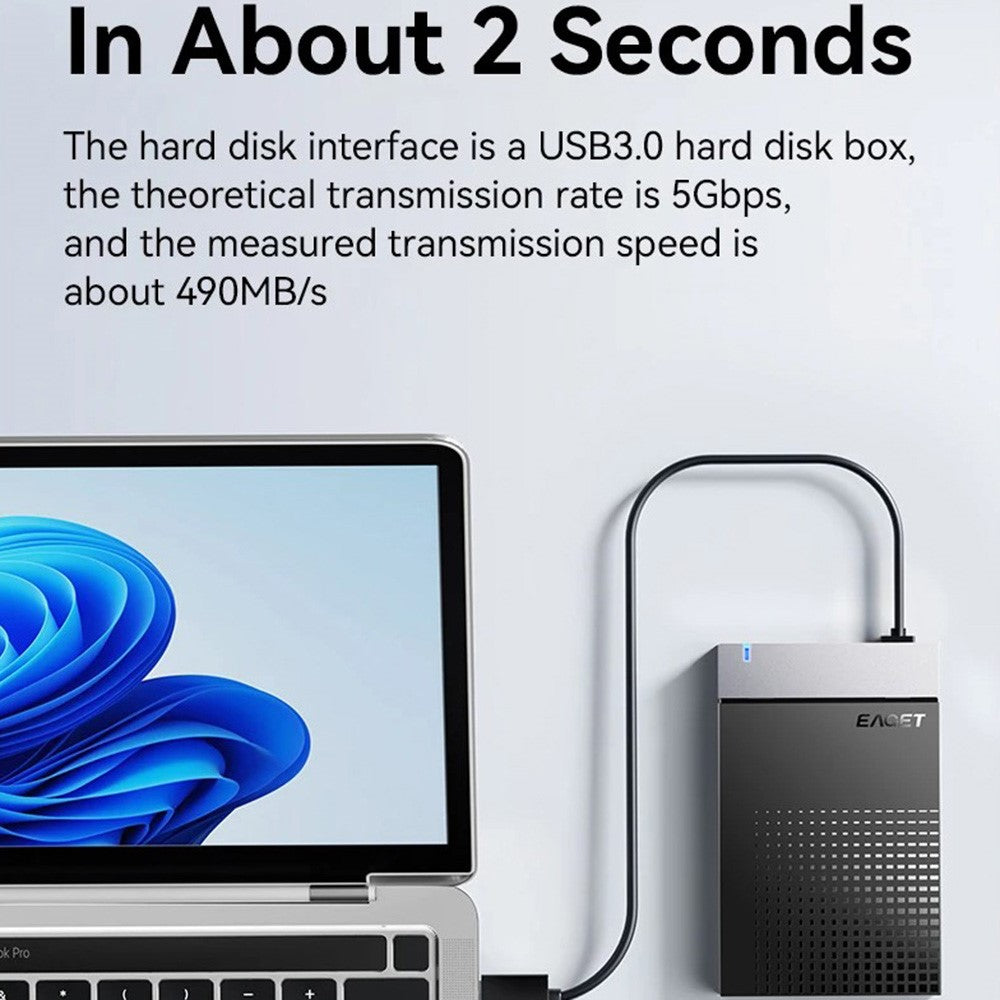 EAGET CE50 2.5 Inch USB3.0 Hard Drive Enclosure with Built-in USB-A Cable 5Gbps SSD HDD External Hard Drive Case