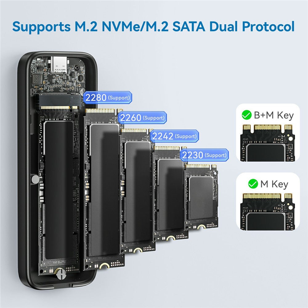 EAGET SE360D M.2 NVMe SATA Dobbeltprotokol SSD-kabinet 10Gbps USB 3.2 Gen 2 USB-C Eksternt SSD-kabinet, Understøtter maks. 8TB