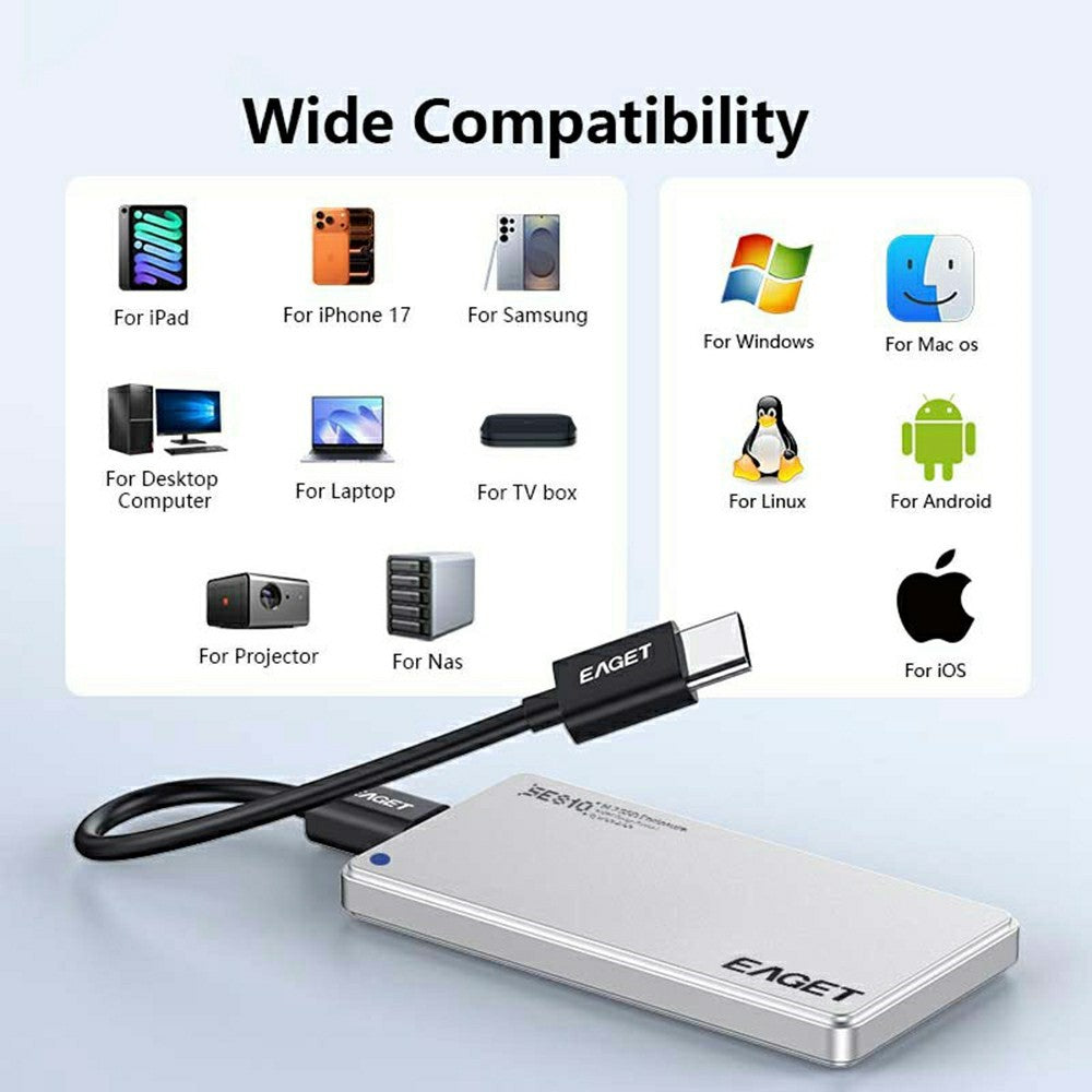 EAGET SE810N M.2 NVMe SSD-kabinet i aluminiumslegering 10 Gbps USB-C eksternt SSD-kabinet understøtter maks. 8 TB