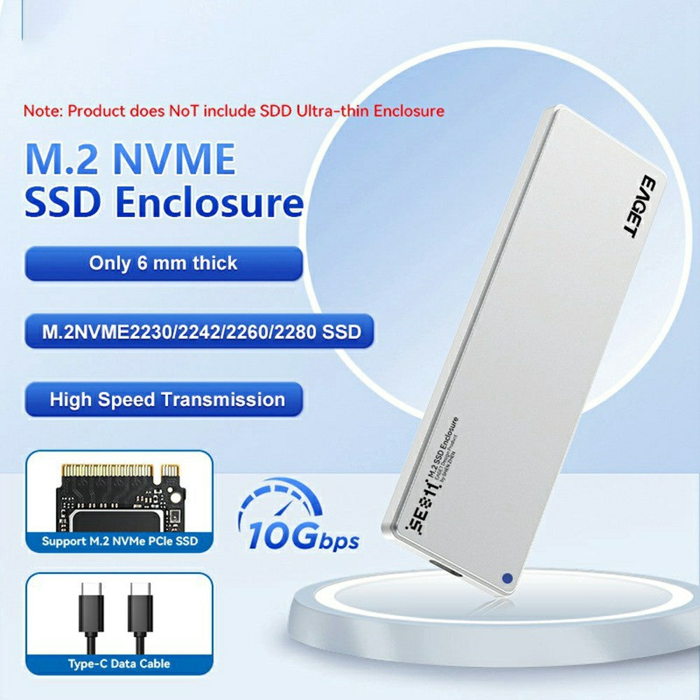 EAGET SE811N M.2 NVMe SSD Enclosure Type-C 10Gbps Aluminum Alloy External Hard Drive Case Support 8TB Max