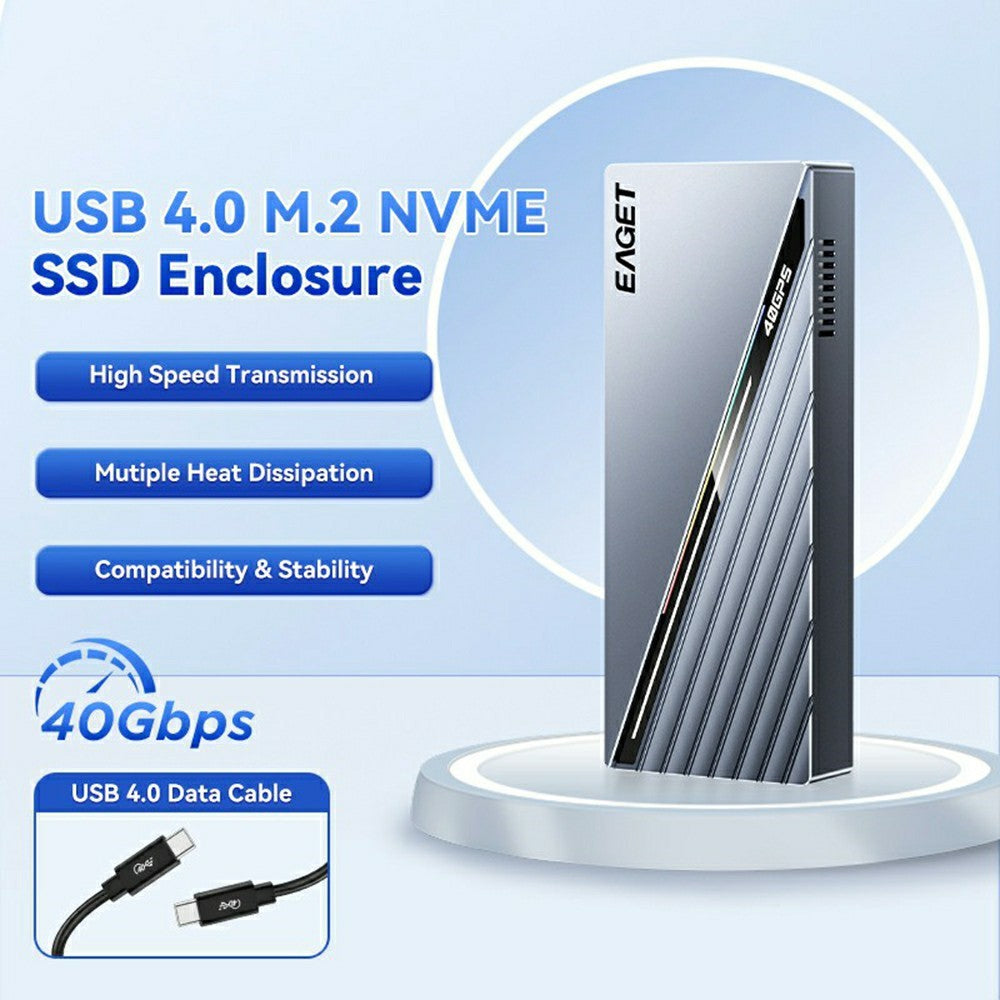 EAGET SE4100 40Gbps USB 4.0 M.2 NVMe SSD Enclosure for 2230 / 2242 / 2260 / 2280 SSD Up to 8TB