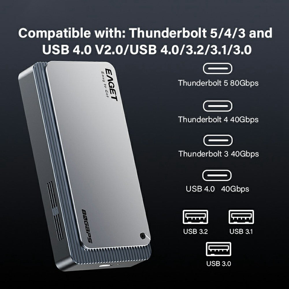 EAGET TSE8500 M.2 NVMe Kabinet 80Gbps USB-C 4.0 8TB Understøttelse Aluminiumslegering Eksternt Harddisk-kabinet
