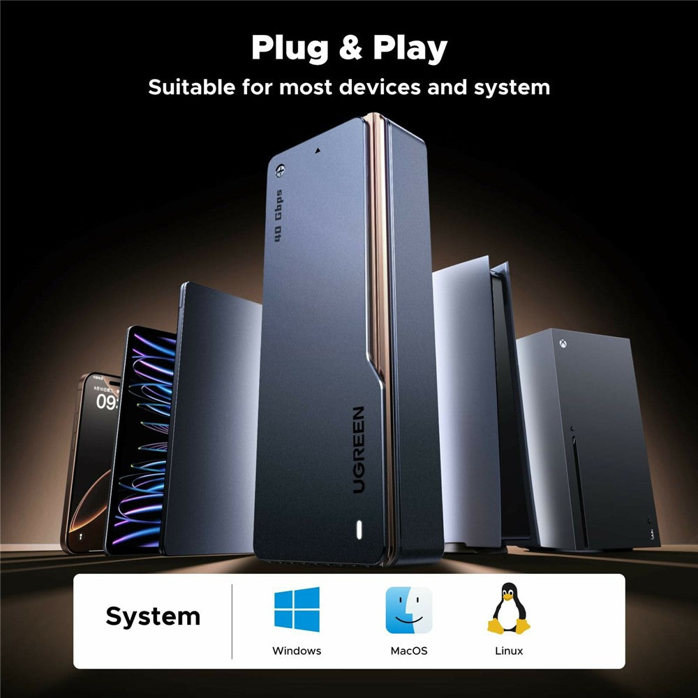 UGREEN D703 40Gbps M.2 NVMe SSD Enclosure with Dual-Chip Cooling Fan, Thunderbolt 4 Compatible, Supports up to 8TB