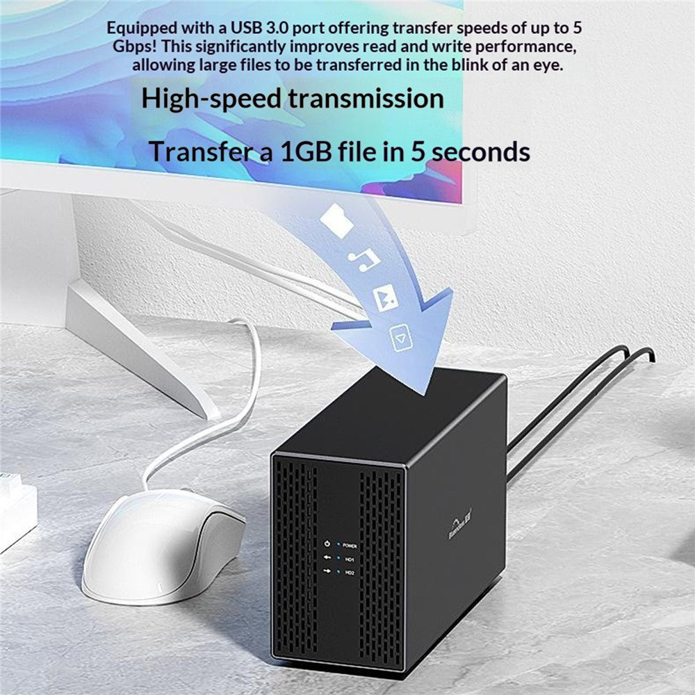 BLUEENDLESS Dual-Bay Hard Drive Enclosure USB3.0 5Gbps RAID 0 / 1 / JBOD SATA 2.5 / 3.5 Inch HDD SSD External Storage