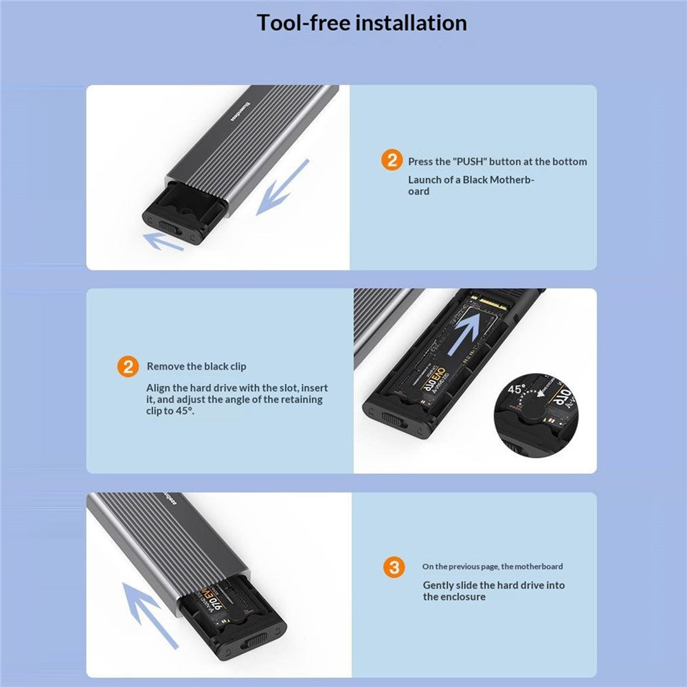 BLUEENDLESS M.2 SSD Enclosure NVMe / SATA Dual Protocol Type-C External SSD Reader for Mobile Storage