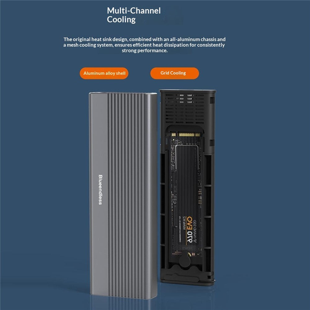 BLUEENDLESS M.2 SSD Enclosure NVMe / SATA Dual Protocol Type-C External SSD Reader for Mobile Storage