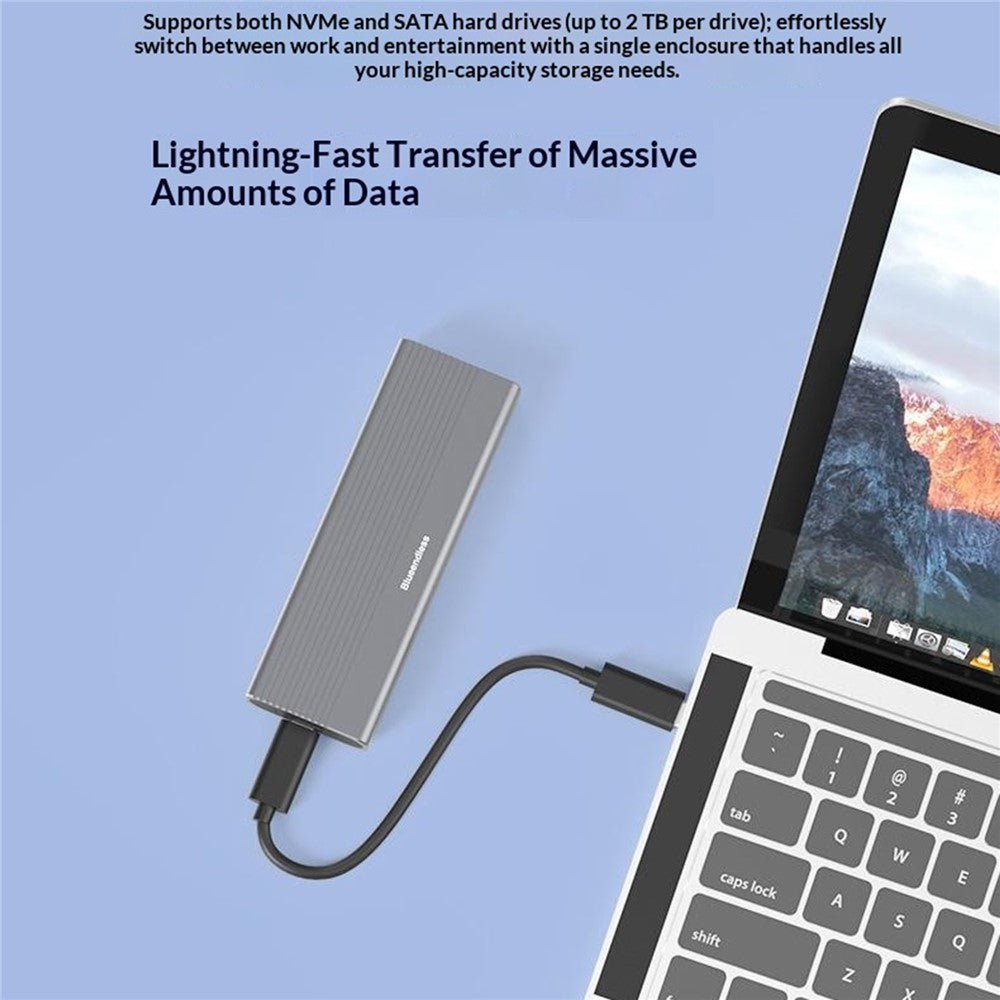 BLUEENDLESS M.2 SSD Enclosure NVMe / SATA Dual Protocol Type-C External SSD Reader for Mobile Storage