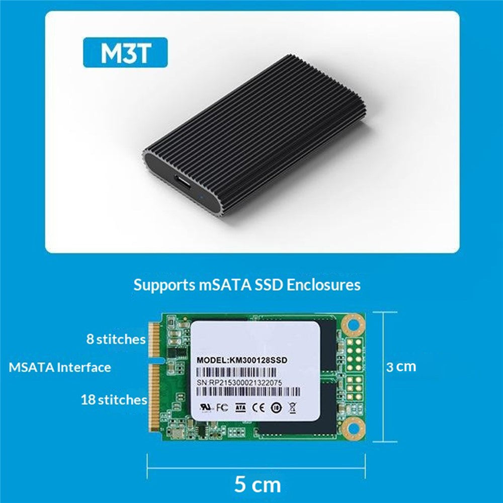 BLUEENDLESS MSATA SSD Enclosure Type-C USB3.1 Gen1 Aluminum Alloy Heat Dissipation External Reader for Laptop Old SSD