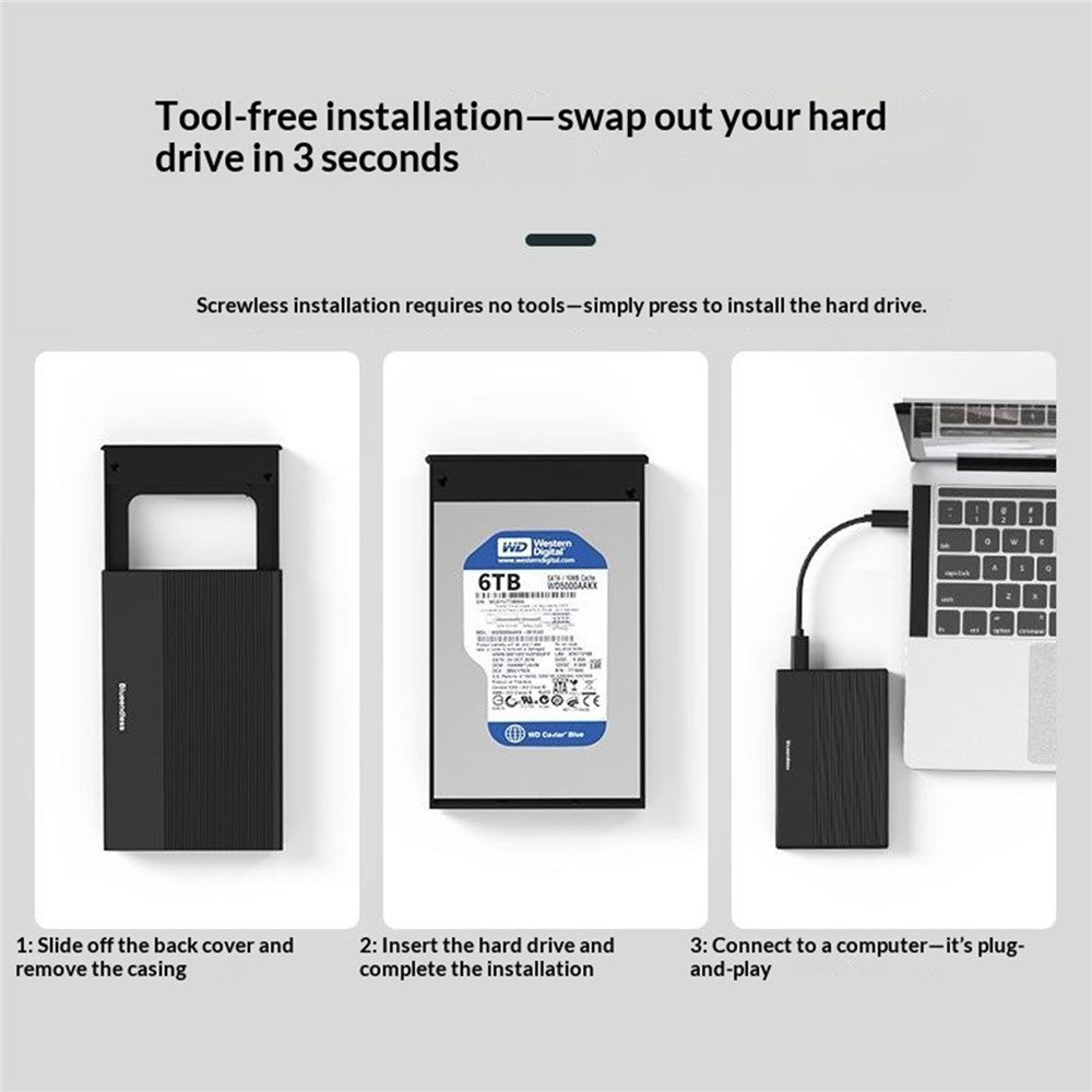 BLUEENDLESS MR23G 2.5 Inch SATA Hard Drive Enclosure USB 3.0 Type-C External HDD SSD Case for Laptop PC TV PS4 Router