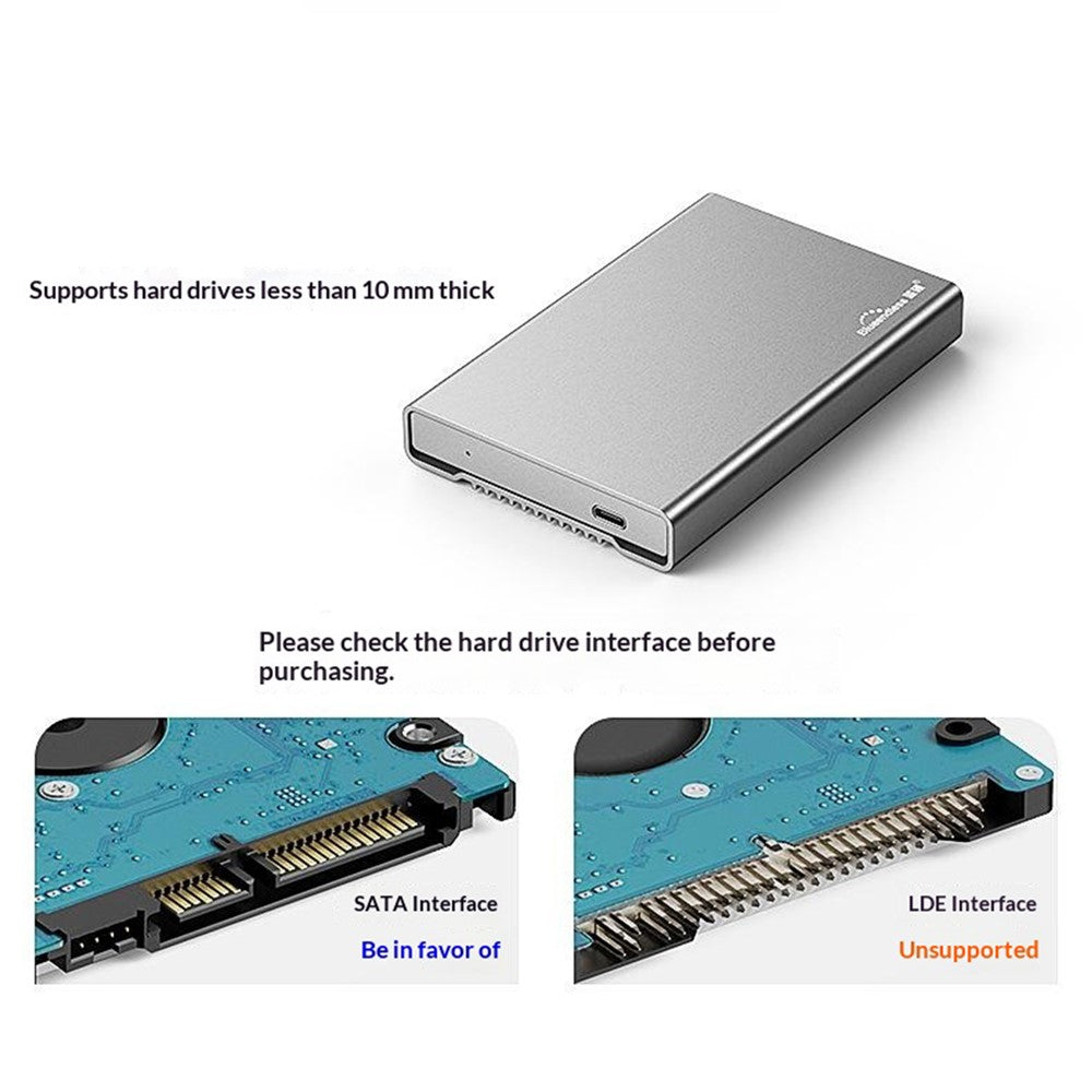 BLUEENDLESS U23Q Slim Version 2,5-tums hårddiskkabinett USB 3.0 5 Gbps Typ-C Stöder 7/9,5 mm-diskar upp till 4 TB
