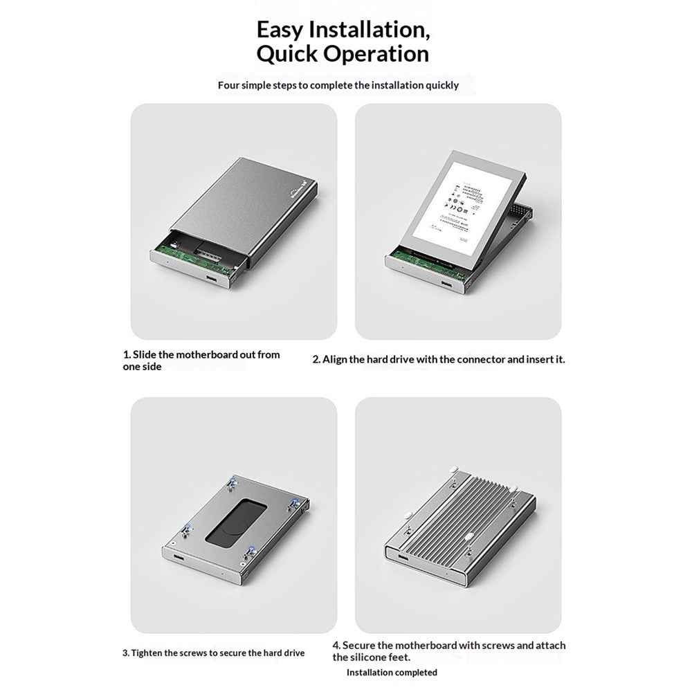 BLUEENDLESS U23Q Slim Version 2,5-tums hårddiskkabinett USB 3.0 5 Gbps Typ-C Stöder 7/9,5 mm-diskar upp till 4 TB