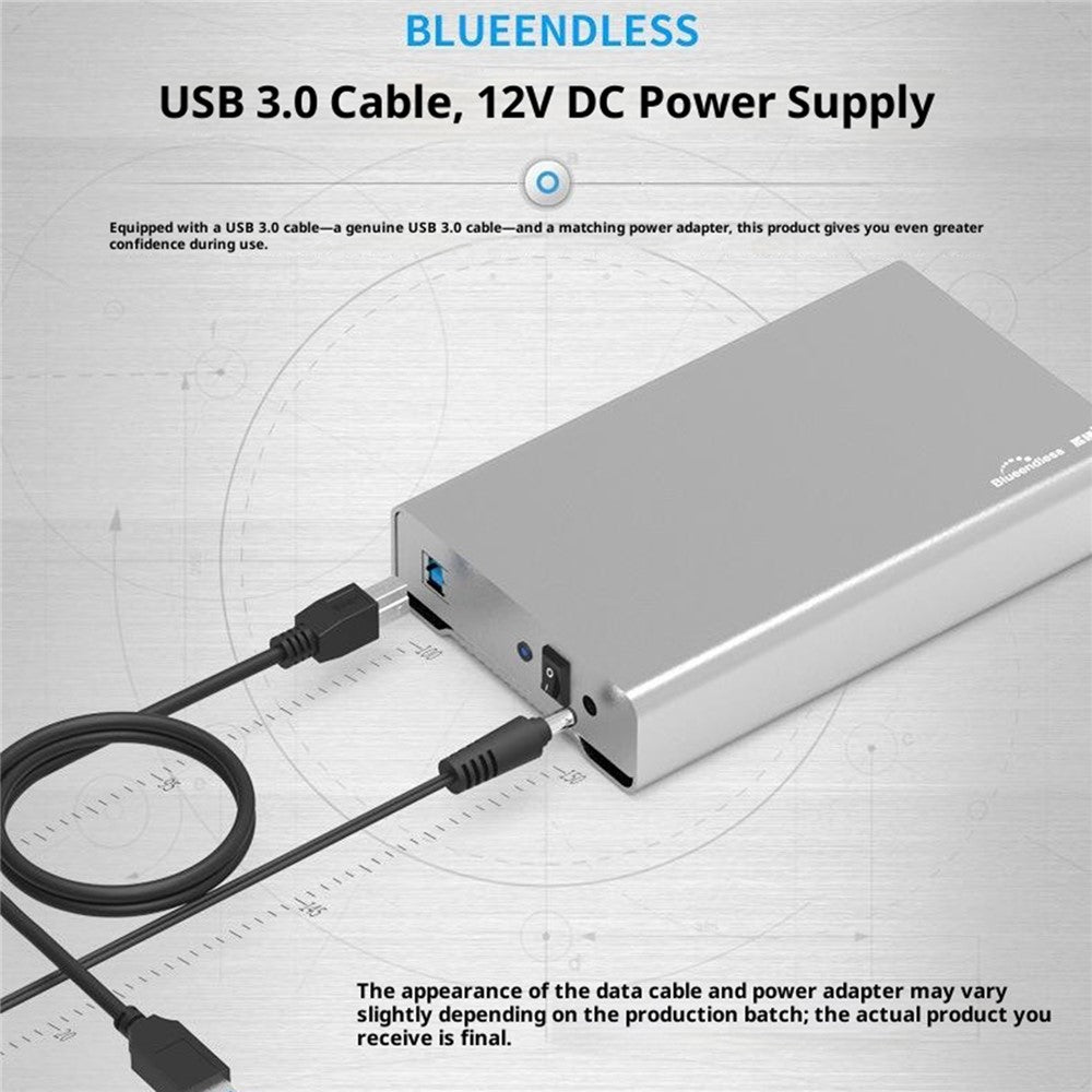 BLUEENDLESS U35Q USB 3.0 Type-B 3.5 Inch SATA Hard Drive Enclosure 20TB Capacity Aluminum Passive Cooling for Desktop