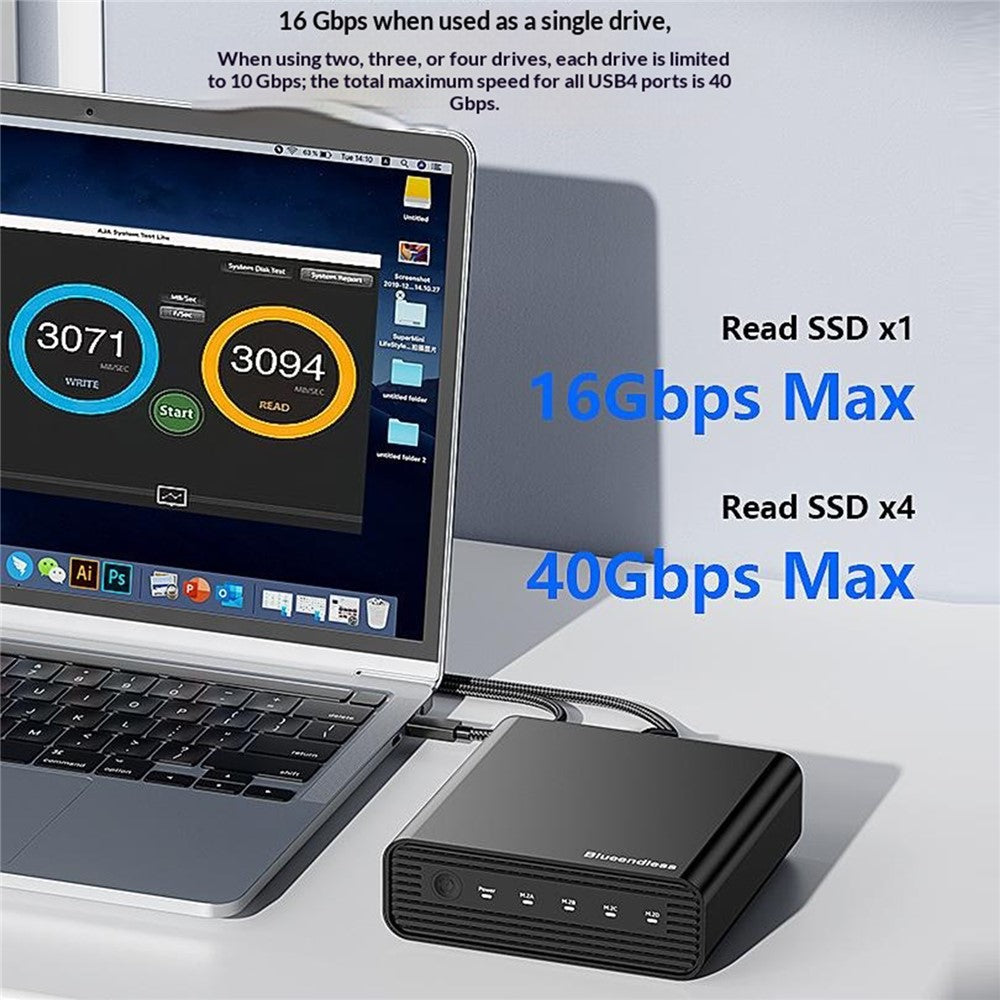 BLUEENDLESS DB2804U4 4-Bay M.2 NVMe SSD Enclosure USB4 40Gbps 32TB Capacity Aluminum RAID Support