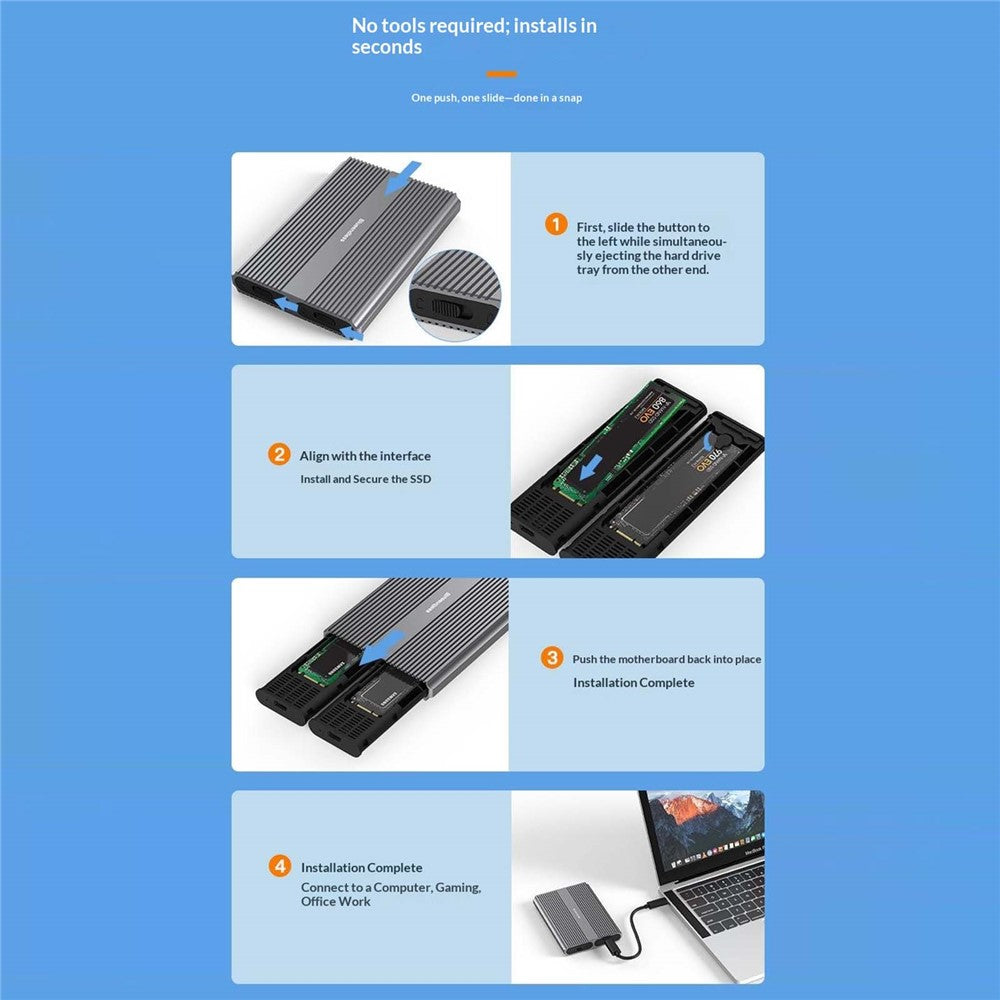 BLUEENDLESS 2826SN Dobbelt-bay M.2 Kabinet NVMe / SATA Dual Protokol Type-C USB3.1 Ekstern SSD-læser 8TB Udvidelse