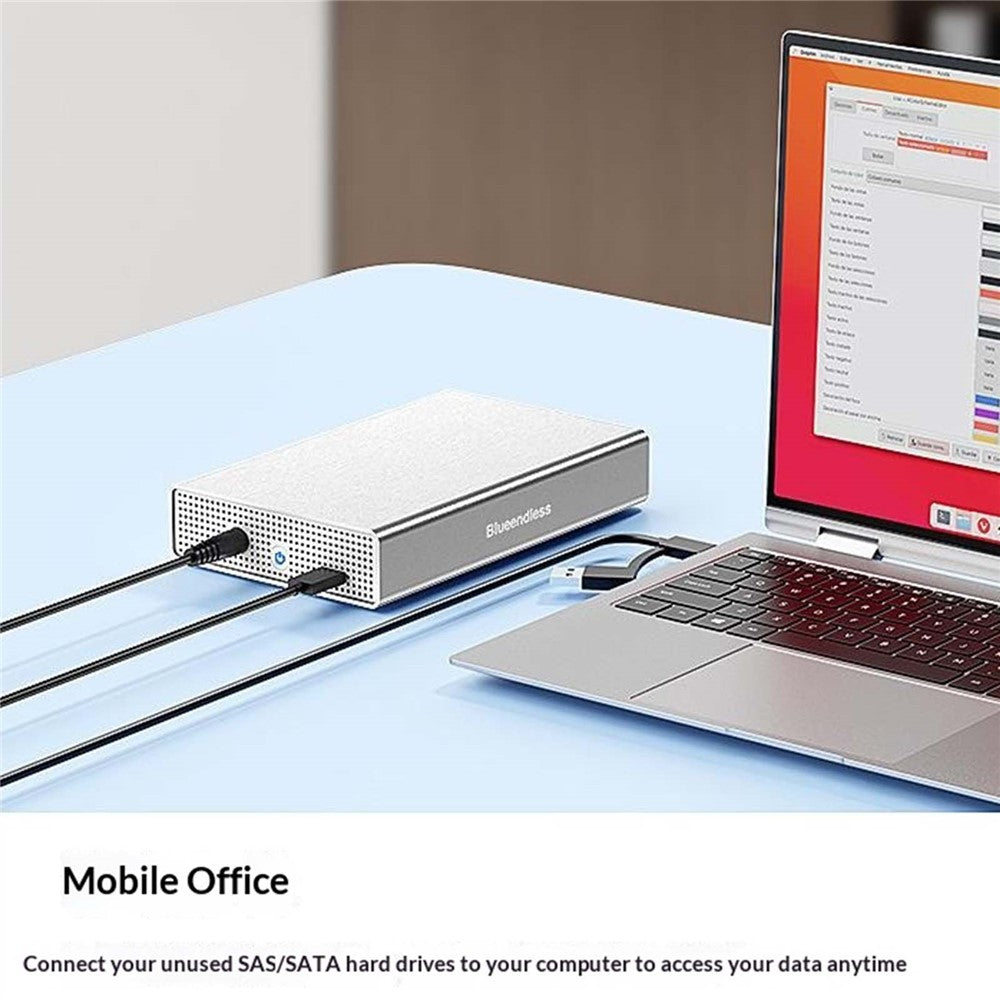 BLUEENDLESS U35KS aluminiumslegering 3,5 tommer harddisk kabinet SAS / SATA understøtter USB 5Gbps op til 20TB til stationær HDD SSD