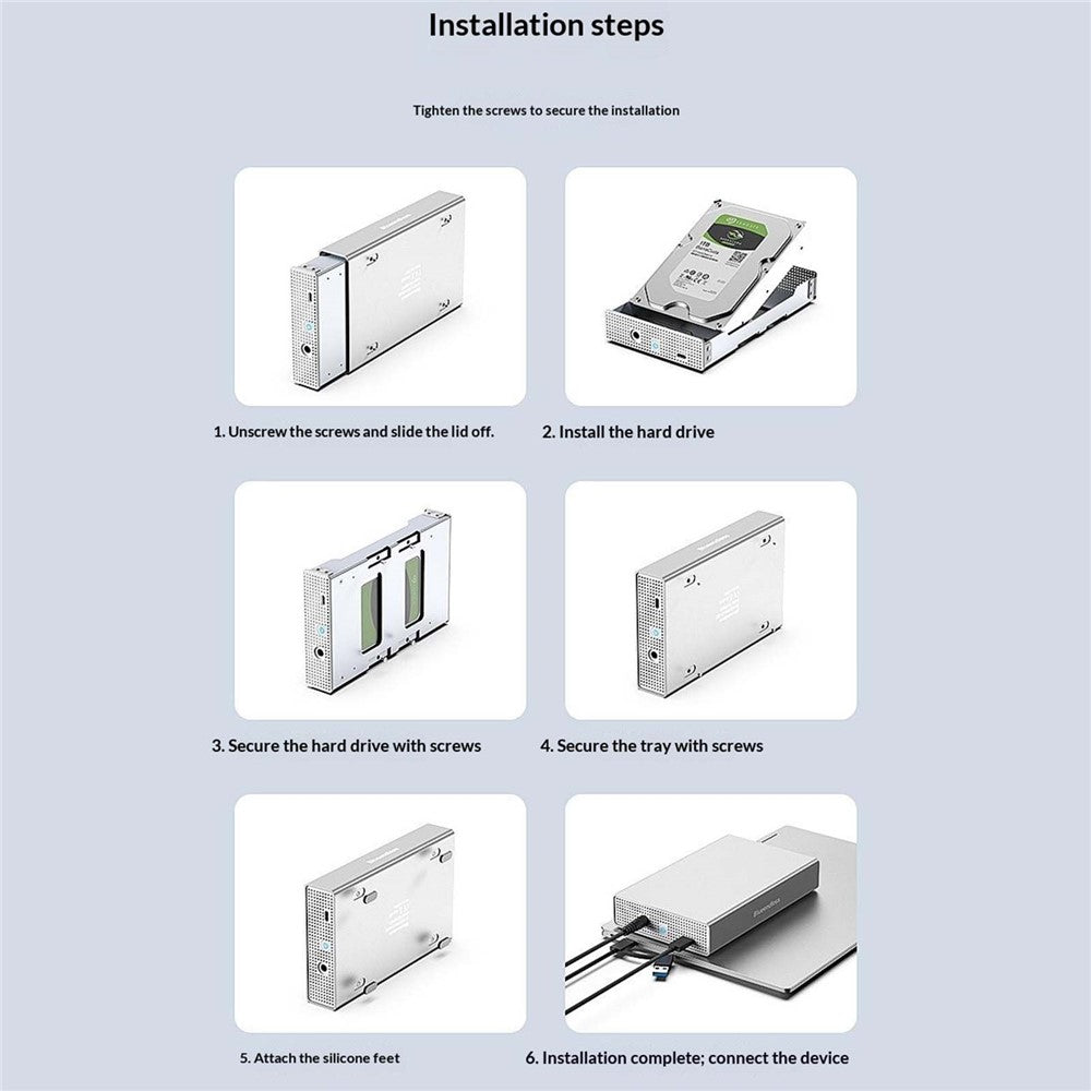 BLUEENDLESS U35KS aluminiumslegering 3,5 tommer harddisk kabinet SAS / SATA understøtter USB 5Gbps op til 20TB til stationær HDD SSD