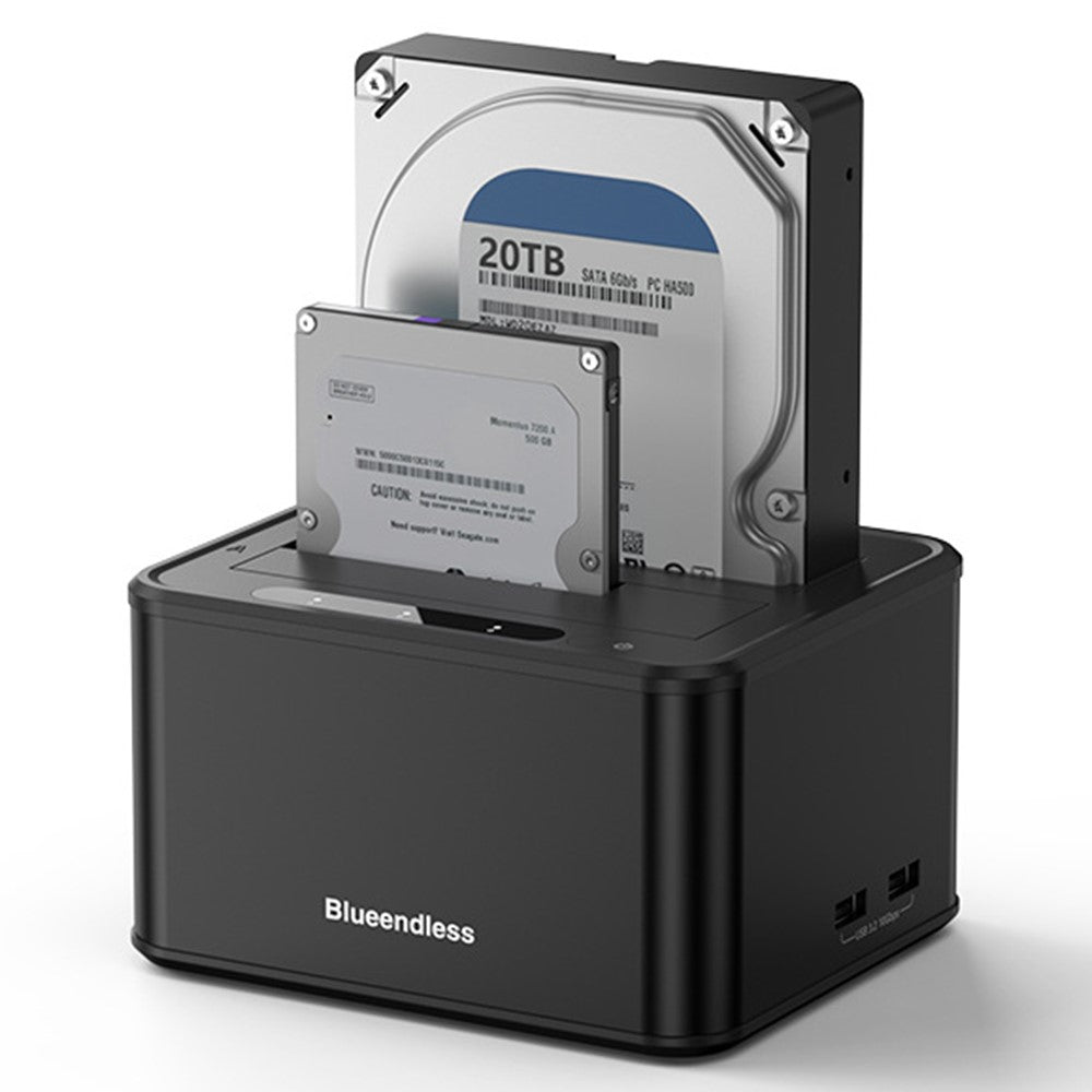 BLUEENDLESS HD07S Dual-Bay Hard Drive Dock 2.5 / 3.5 Inch SATA / SAS HDD / SSD 10Gbps USB3.2 12V / 4A 40TB Capacity