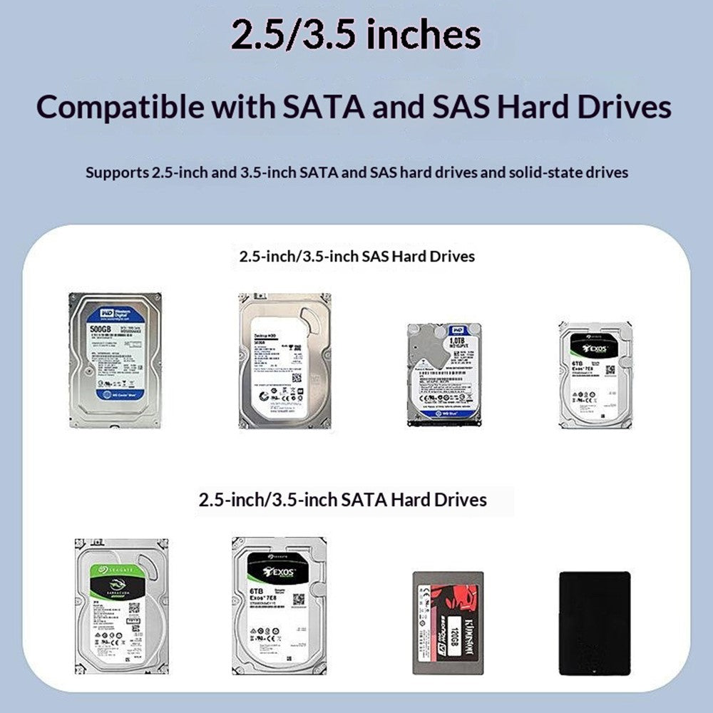 BLUEENDLESS HD07S Dual-Bay Hard Drive Dock 2.5 / 3.5 Inch SATA / SAS HDD / SSD 10Gbps USB3.2 12V / 4A 40TB Capacity