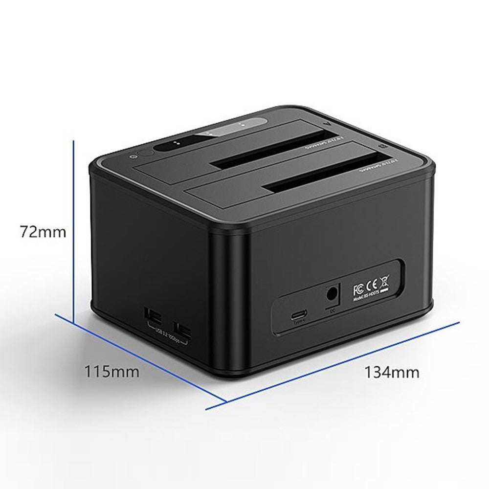 BLUEENDLESS HD07S Dual-Bay Hard Drive Dock 2.5 / 3.5 Inch SATA / SAS HDD / SSD 10Gbps USB3.2 12V / 4A 40TB Capacity