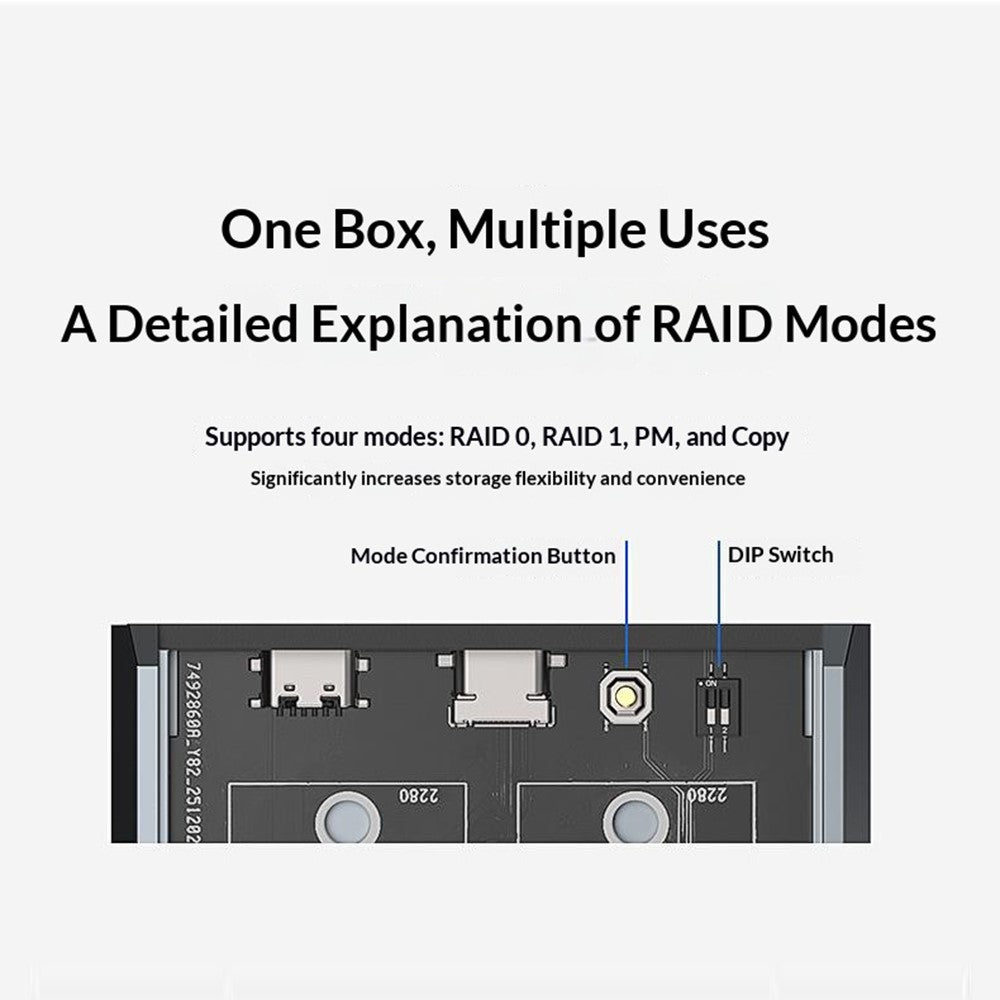 BLUEENDLESS DB280A3 Dual-Bay M.2 NVMe / SATA RAID Enclosure 20Gbps Hardware RAID Offline Clone for Laptop Phone Tablet