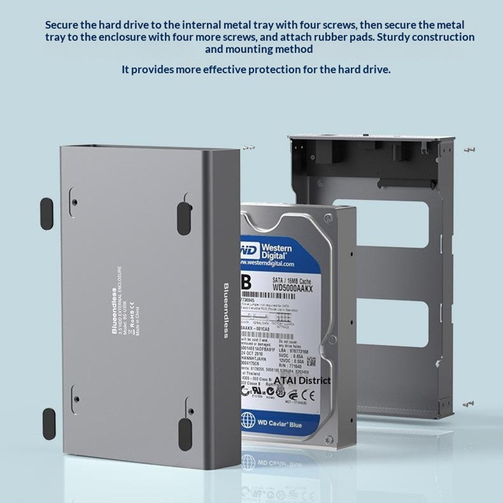 BLUEENDLESS Aluminum Hard Drive Enclosure USB 3.0 5Gbps for 2.5 / 3.5 Inch SATA HDD SSD Up to 20TB