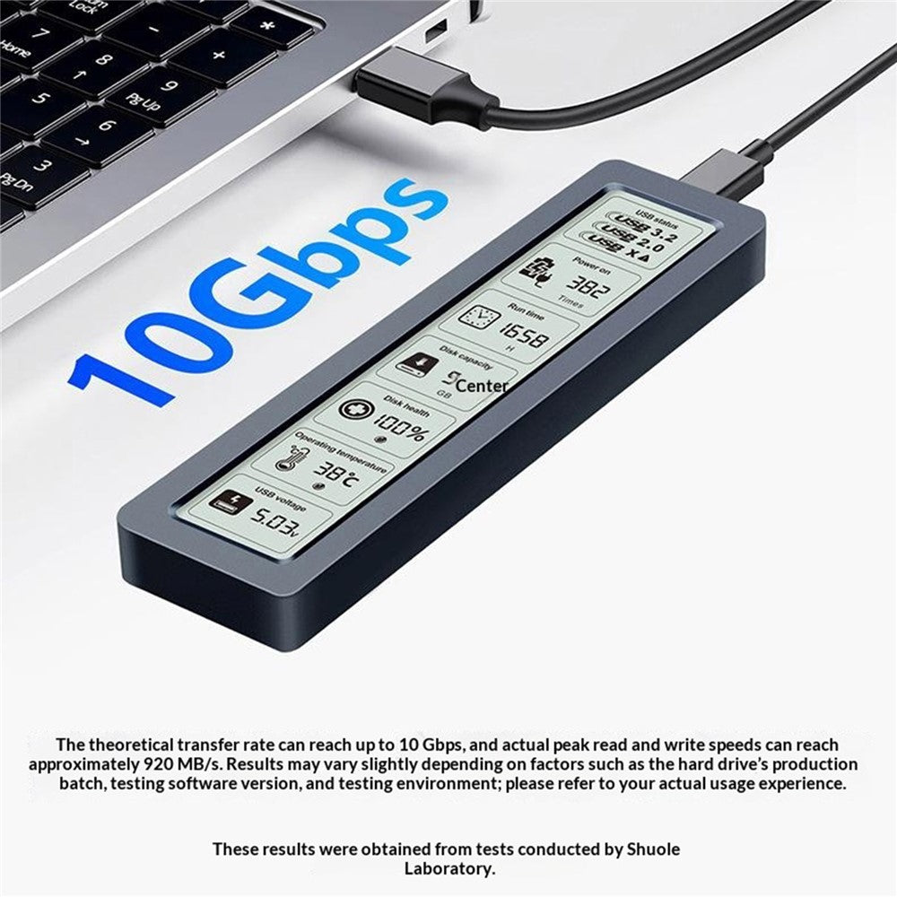 SHUOLE SL-TP26-P M.2 NVMe SSD Enclosure Smart LCD Display 10Gbps USB-C Aluminum Alloy Hard Drive Case
