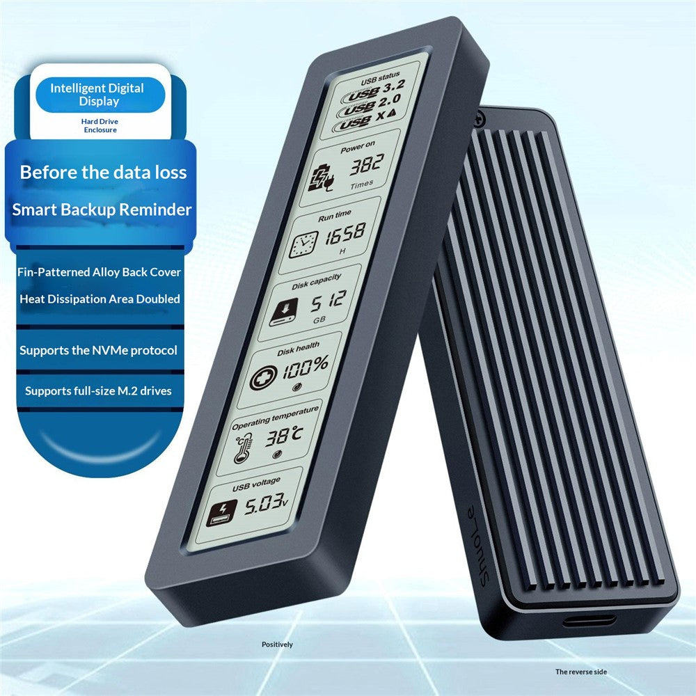 SHUOLE SL-TP26-P M.2 NVMe SSD Enclosure Smart LCD Display 10Gbps USB-C Aluminum Alloy Hard Drive Case