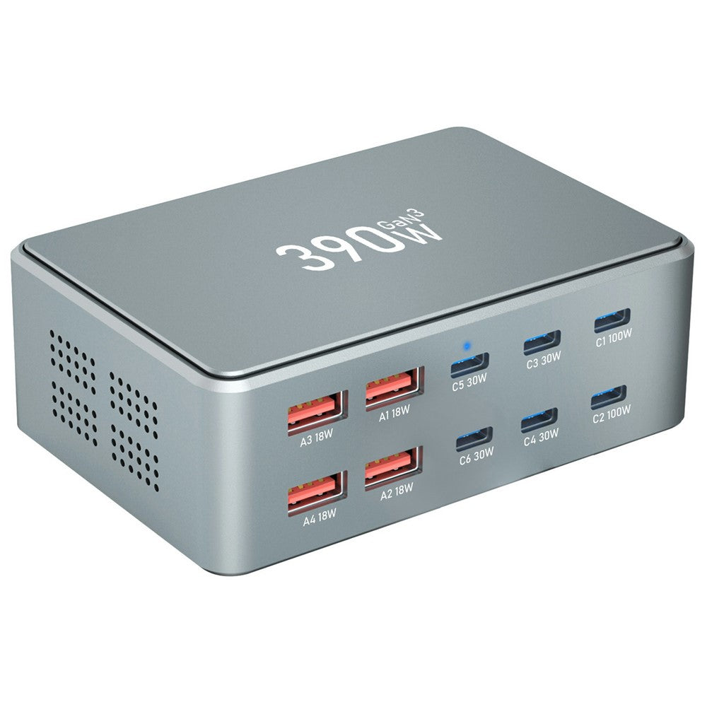 390W GaN Charger Type-C + USB-A 10 Ports Desktop Charging Station for Phone Tablet Laptop