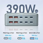 390W GaN Charger Type-C + USB-A 10 Ports Desktop Charging Station for Phone Tablet Laptop
