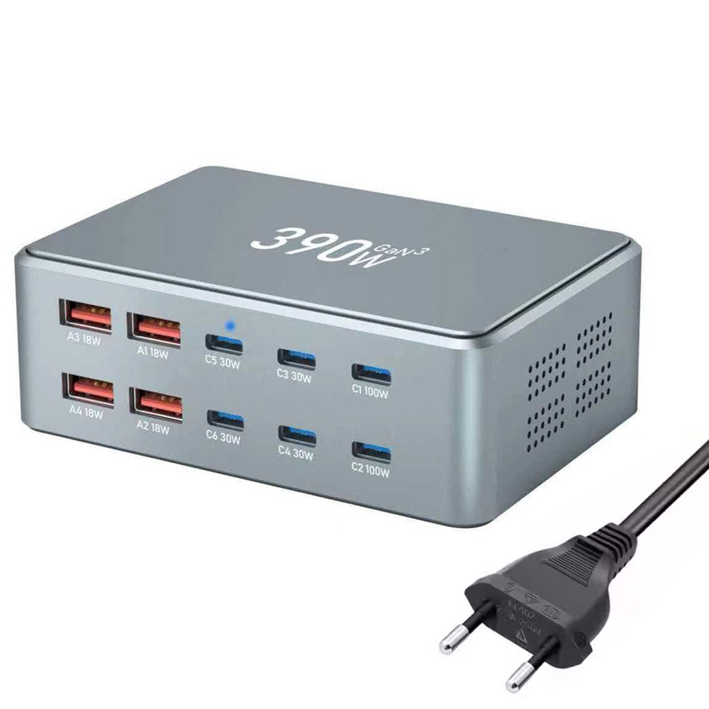 390W GaN Charger Type-C + USB-A 10 Ports Desktop Charging Station for Phone Tablet Laptop