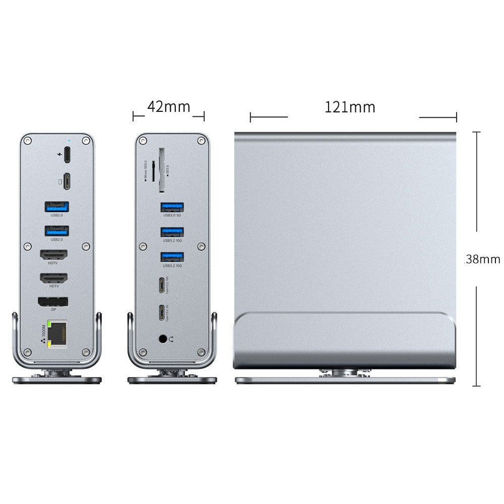 15 in 1 Type-C Docking Station MST Multi-Port Hub Adapter with Stand Dual HD DP USB 3.2 Gigabit Ethernet