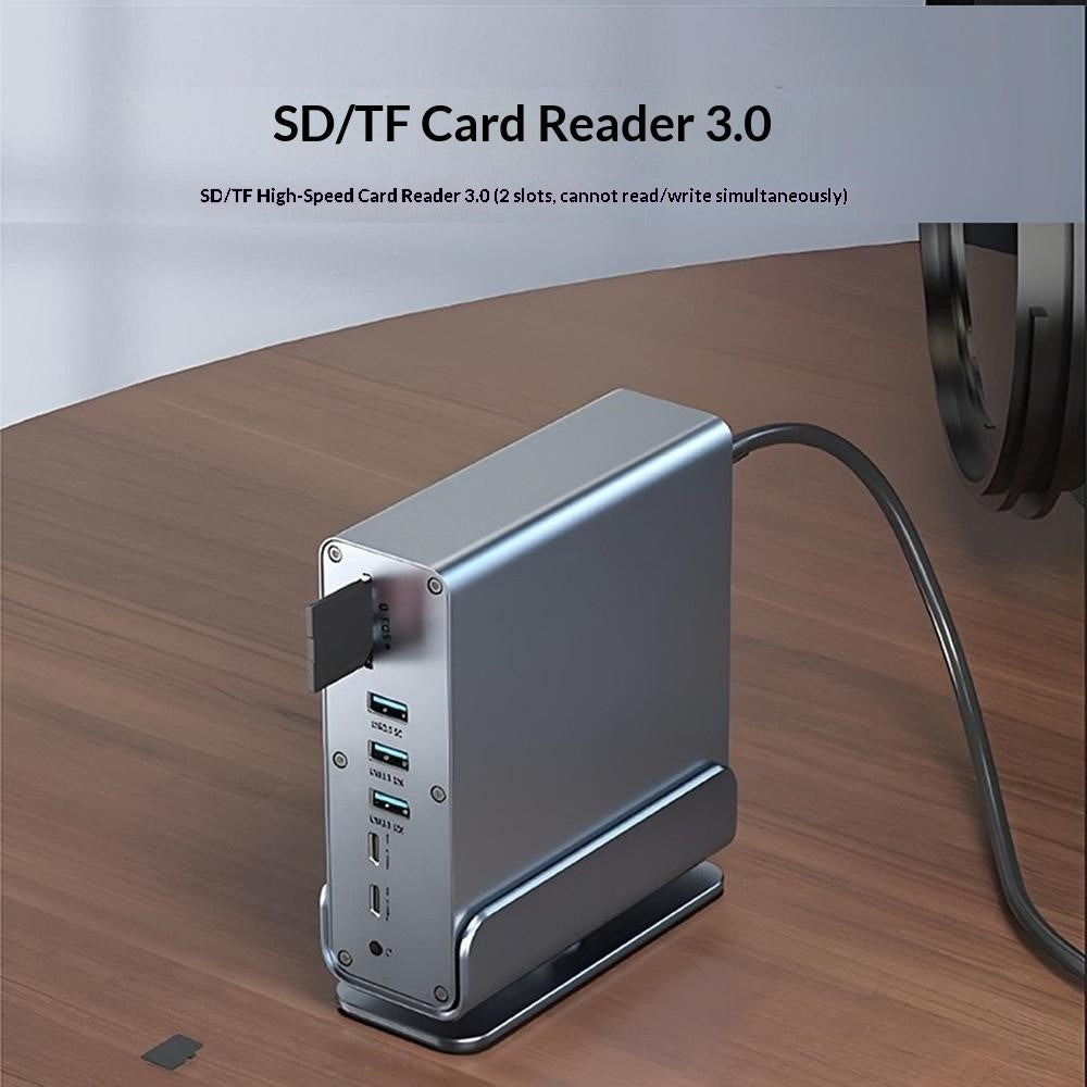 15 in 1 Type-C Docking Station MST Multi-Port Hub Adapter with Stand Dual HD DP USB 3.2 Gigabit Ethernet
