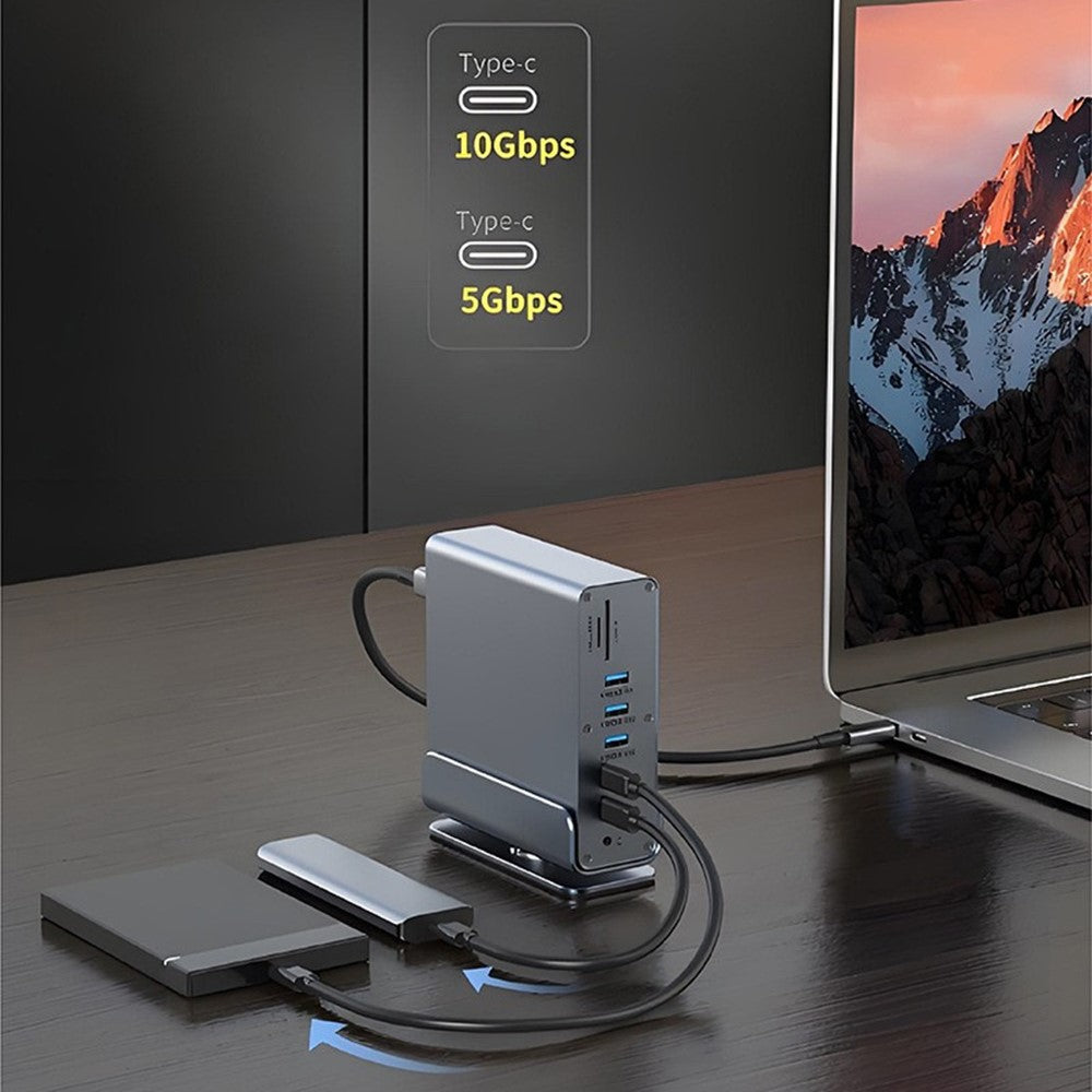 15 in 1 Type-C Docking Station MST Multi-Port Hub Adapter with Stand Dual HD DP USB 3.2 Gigabit Ethernet