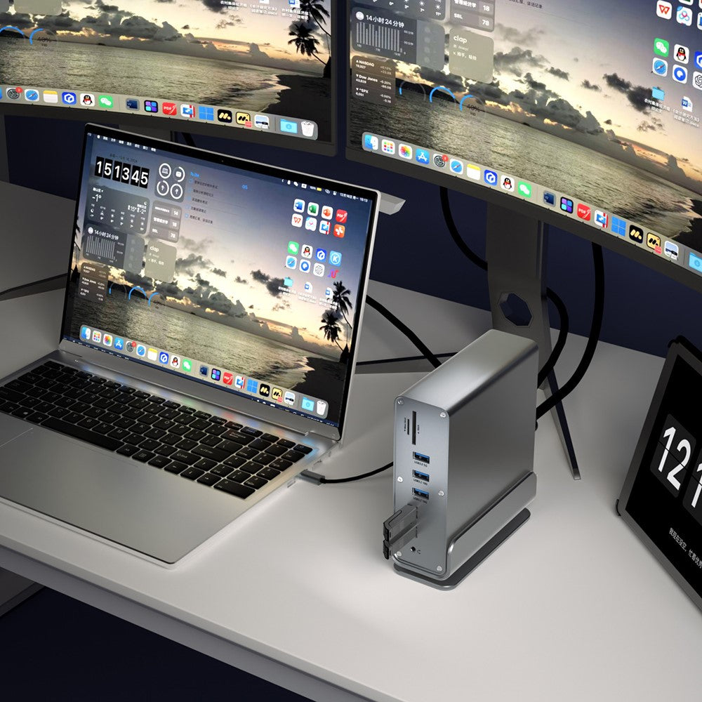 15 in 1 Type-C Docking Station MST Multi-Port Hub Adapter with Stand Dual HD DP USB 3.2 Gigabit Ethernet