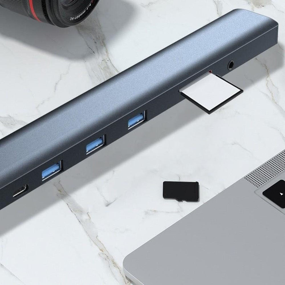TC212 10 in 1 USB-C HD Docking Station Vertical Hub USB3.0 RJ45 Charging USB Type-C Hub for MacBook Laptop- Grey