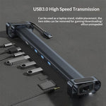 TC212 10 in 1 USB-C HD Docking Station Vertical Hub USB3.0 RJ45 Charging USB Type-C Hub for MacBook Laptop- Grey